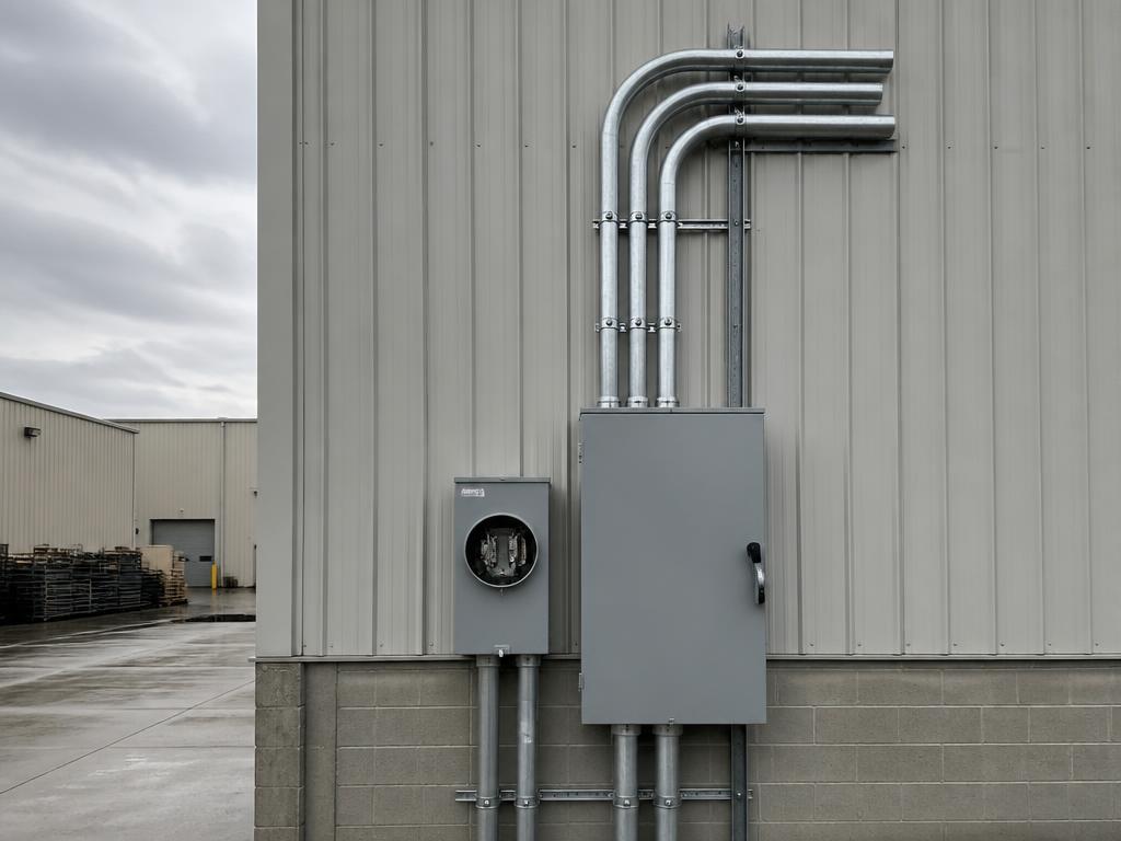 New 800 amp service entrance with meter, disconnect and rigid conduit risers before energization