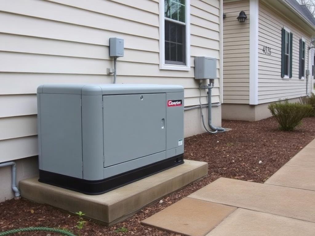 Standby generator and automatic transfer switch beside a house