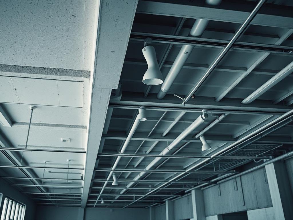 Retail tenant space with exposed ceiling electrical rough-in and track lighting